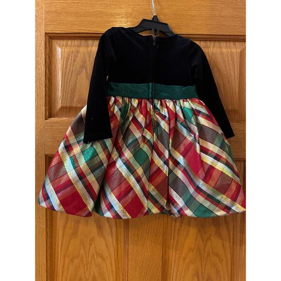 NEW Iris & Ivy  Girls 12M "BLACK VELVET RED GREEN PLAID" Taffeta Christmas Dress - Picture 5 of 5